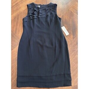 EVAN PICONE sz 14 Black Dress Ruffle Accents on collar and Hem NWT $85 Retail